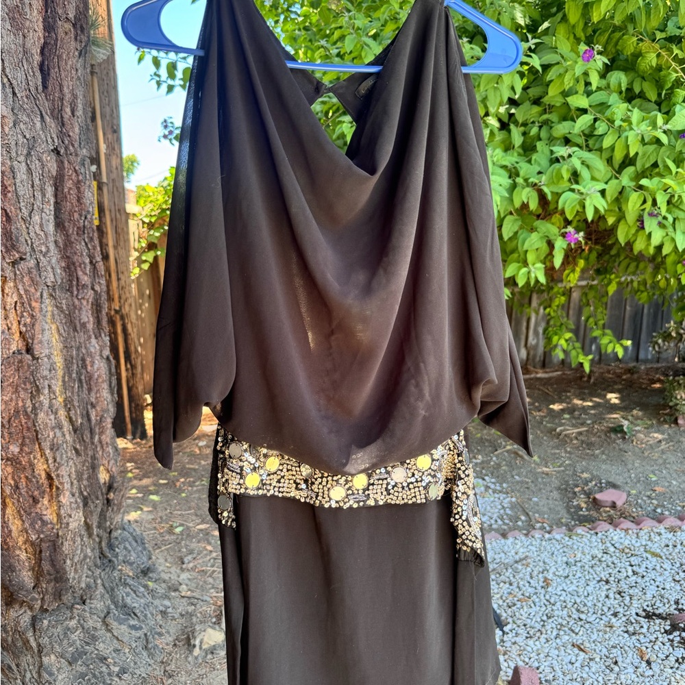 Elegant Black Dress with Embellished Waist